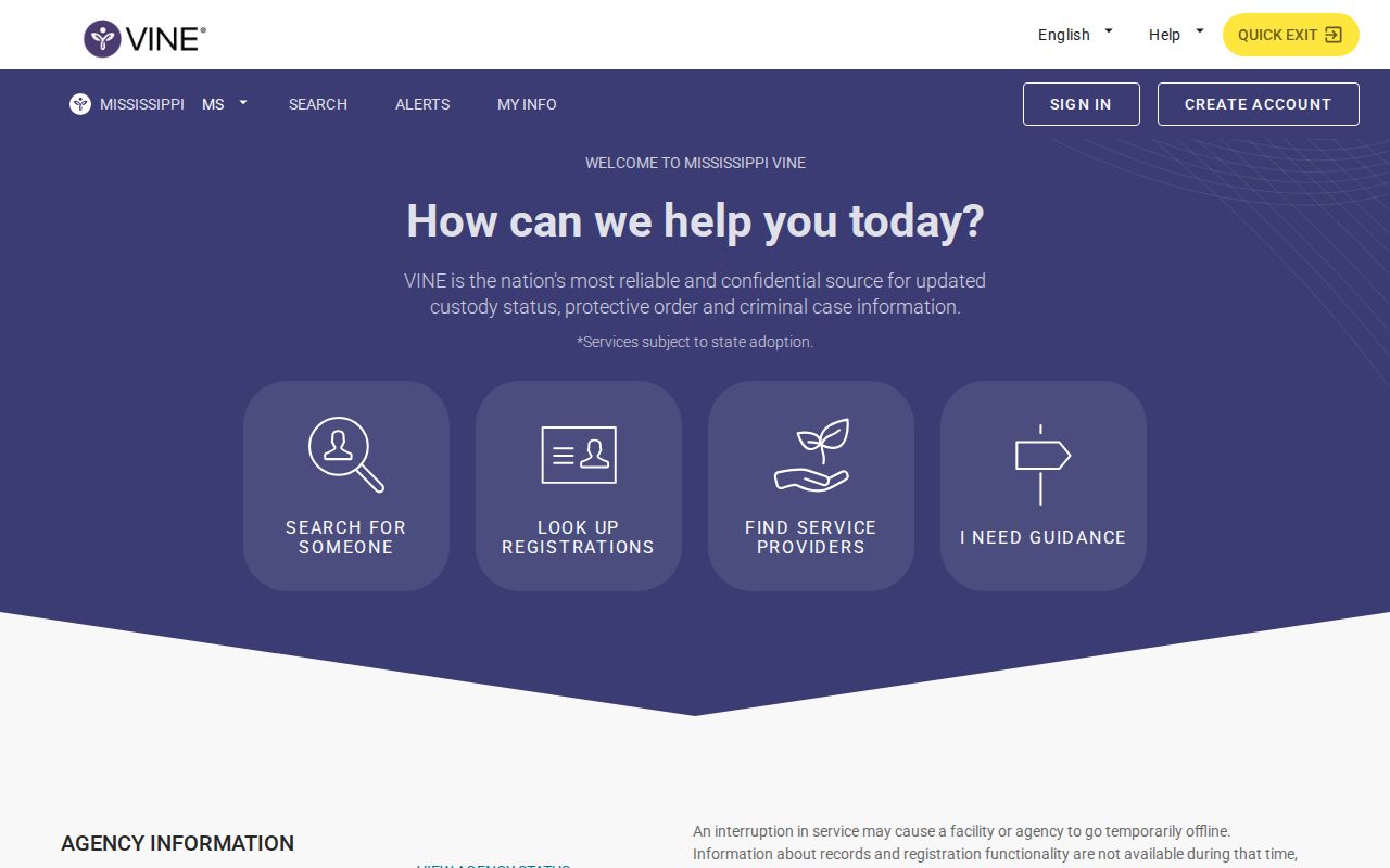 Marion County VINE inmate check and release alert interface