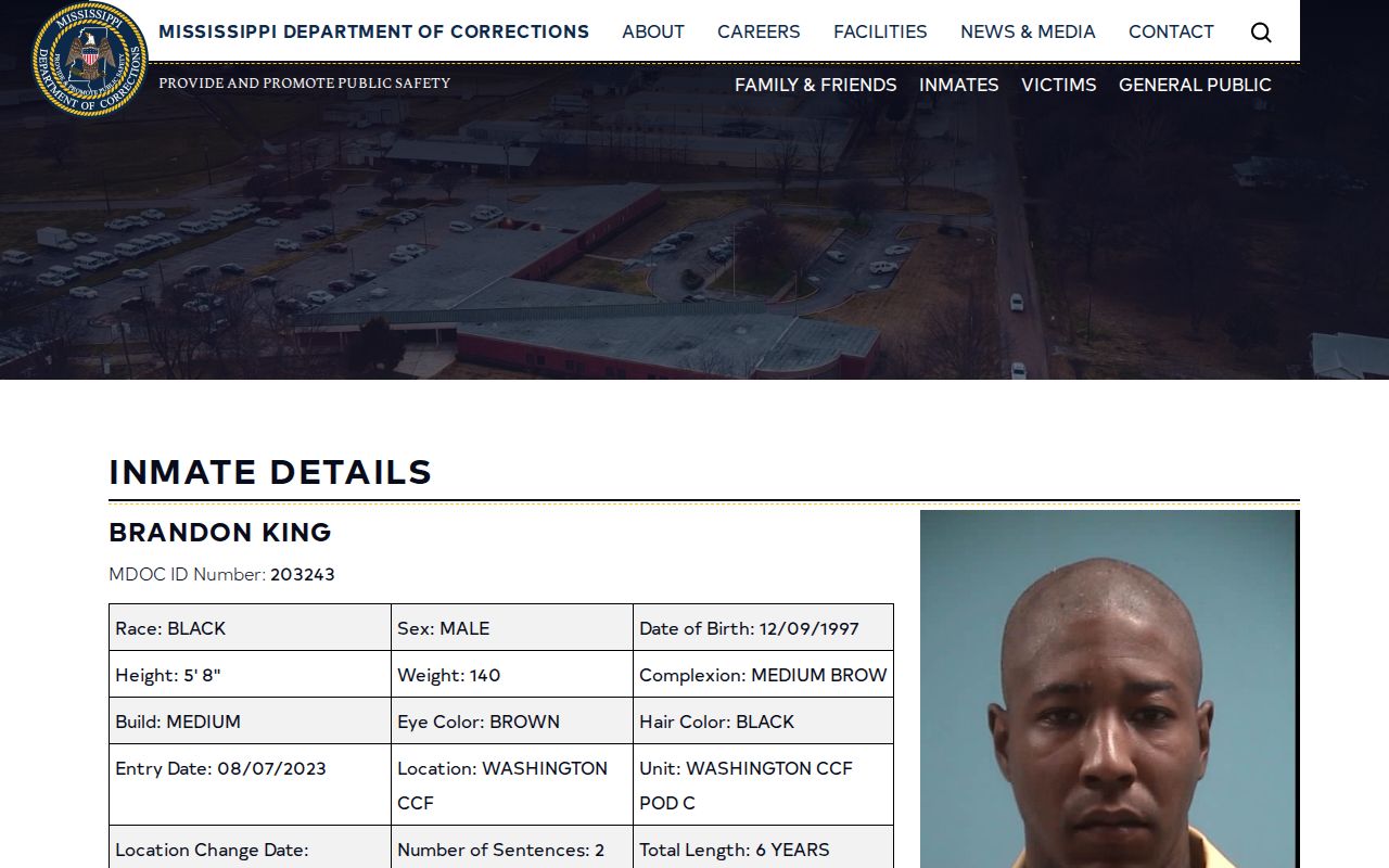Official MDOC detail record with Marion County tentative release date fields