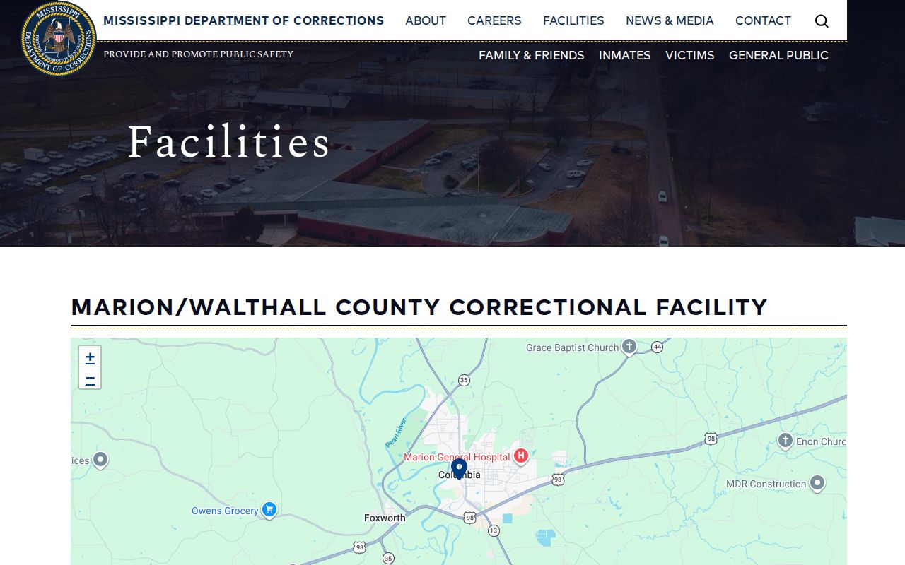 Marion Walthall County Correctional Facility release contact page